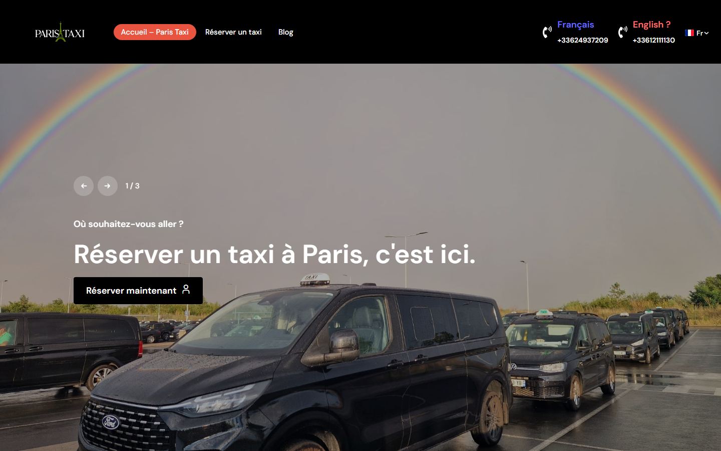 Capture du site ParisTaxi.net, site de réservation taxi à Paris