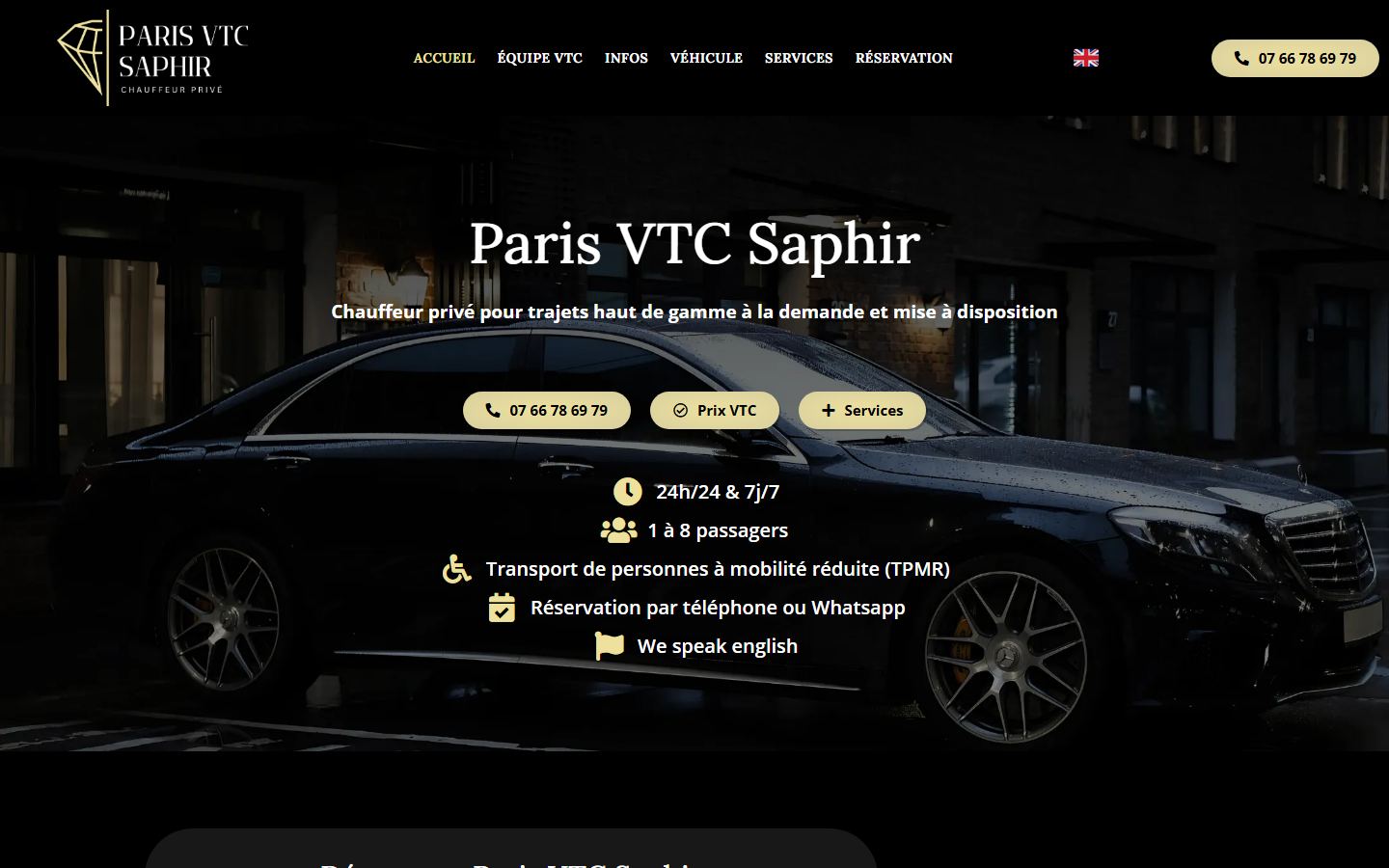 Capture du site Paris VTC Saphir, site VTC premium à Paris